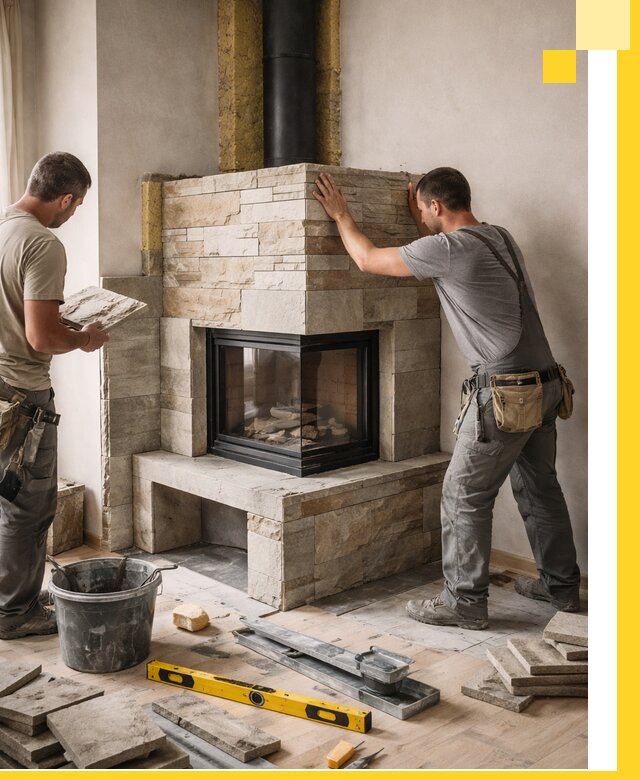 Угловые камины под ключ проект, монтаж и отделка в Казани