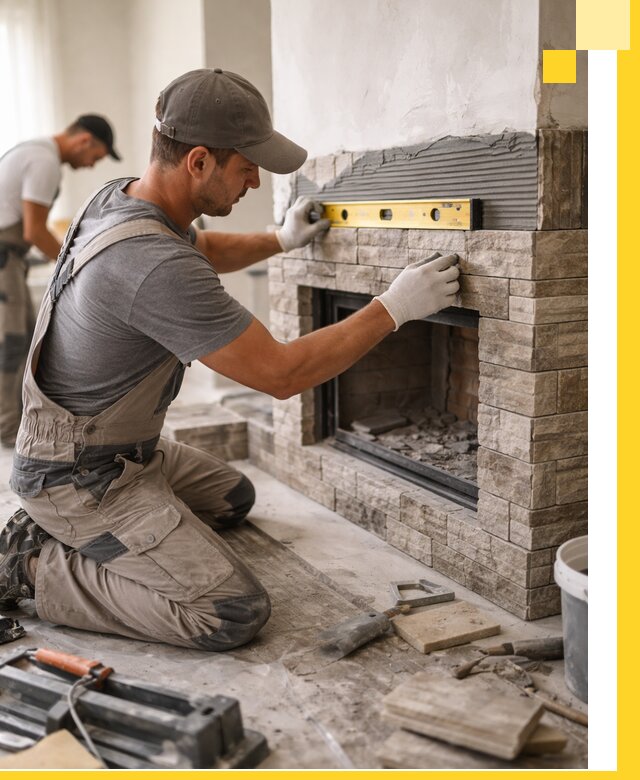 Облицовка каминов в Казани, монтаж и отделка натуральным камнем