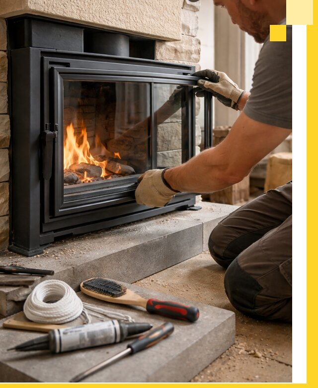 Производство, монтаж и доставка каминов со стеклом в Казани