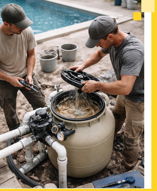 Установка и обслуживание песочных фильтров для бассейнов в Казани