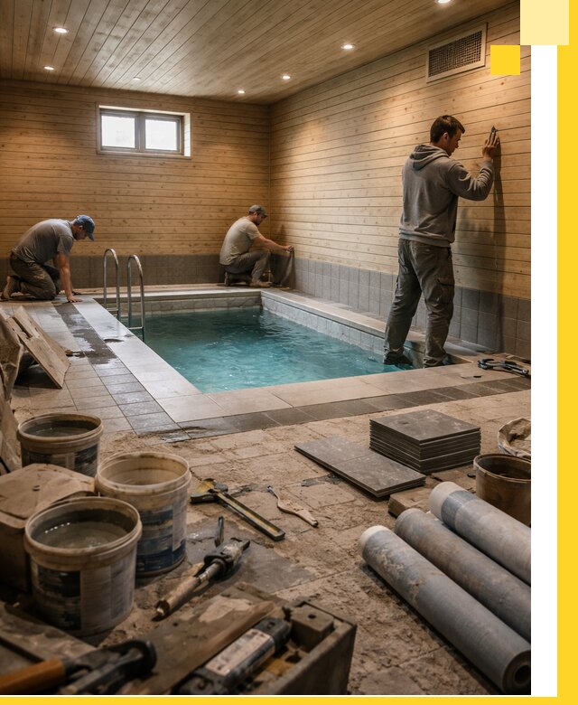 Строительство бани с бассейном и сауной под ключ в Казани