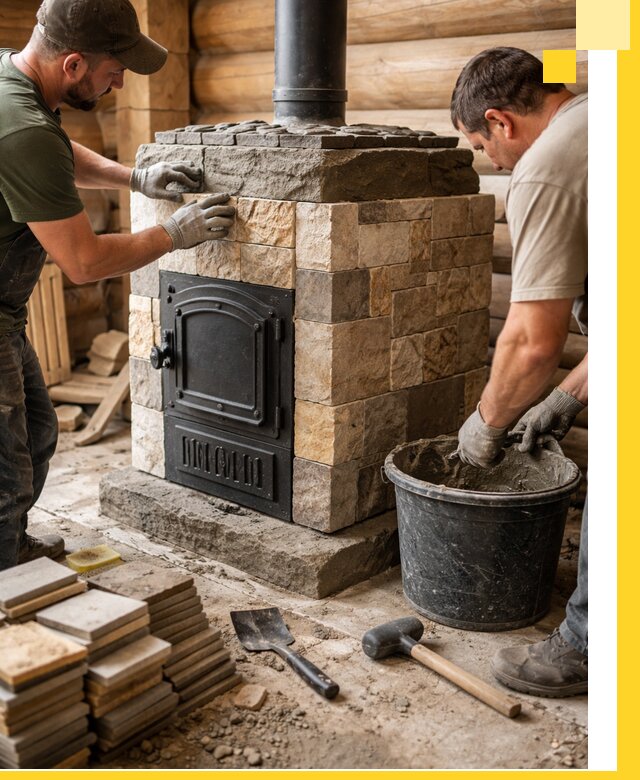 Облицовка банной печи под ключ в Казани: камень и плитка