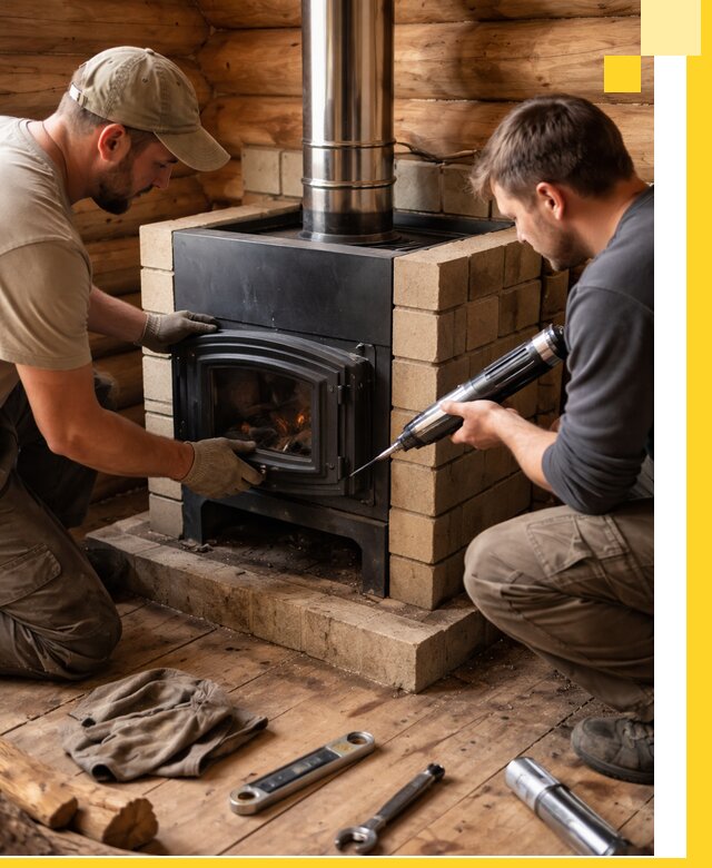 Монтаж и установка печи в бане под ключ с гарантией в Казани