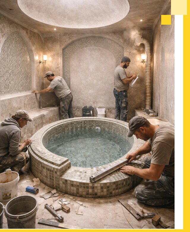 Профессиональное строительство хамама с бассейном в Казани под ключ