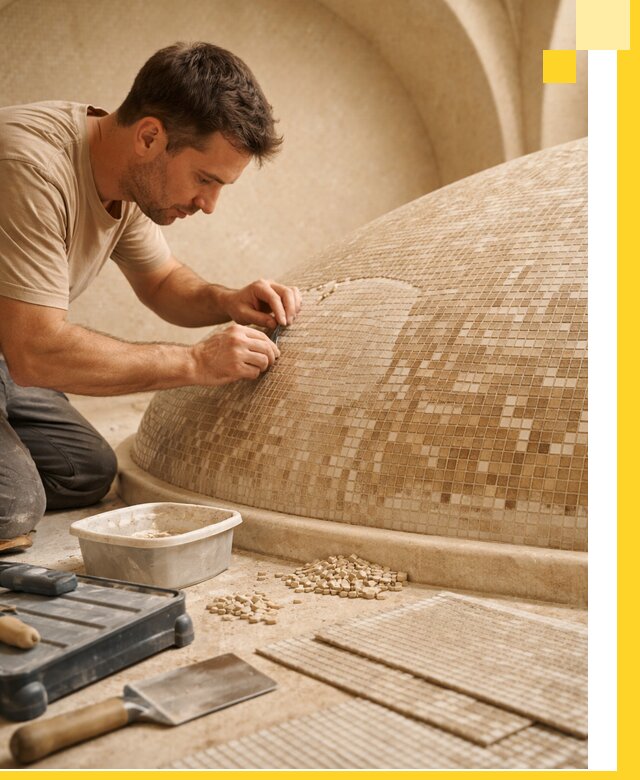 Профессиональная укладка мозаики для хамама под ключ в Казани